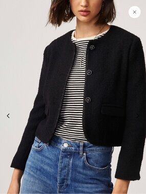 ba&sh Black Cropped Bouclé Blazer